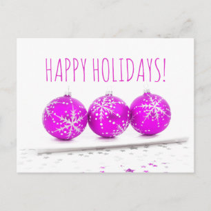 Happy Holidays Christmas Baubles Star Pink White Feiertagspostkarte