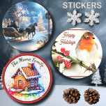 Happy Holidays Christmas Bird Runder Aufkleber<br><div class="desc">Dieses bezaubernde Orange Brustkorb Bird Round Stickers fügt eine besondere Touch zu Ihrem Mailing oder Geschenk geben.</div>