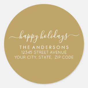 Happy Holidays Christmas Classic Gold-Adresse Runder Aufkleber