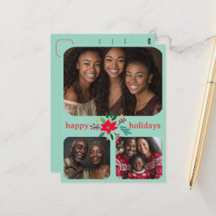 Happy Holidays Christmas CUSTOM 3 Fotos Postkarte
