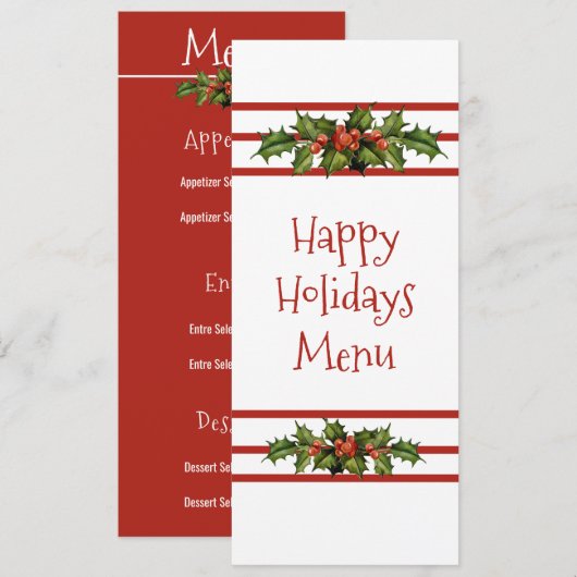 Happy Holidays, Christmas, Dining Menu Menükarte (Vorne/Hinten)