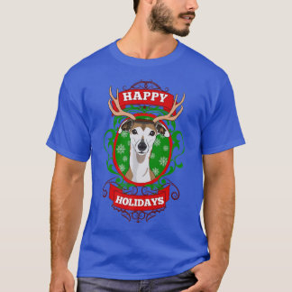 Happy Holidays Christmas Dog Lover Reindeer Antler T-Shirt