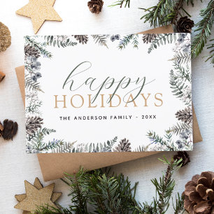 Happy Holidays Christmas Dusty Blue Greenery Holid Feiertagskarte