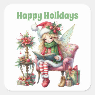 Happy Holidays Christmas Fairy Quadratischer Aufkleber