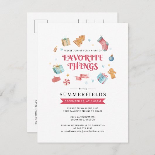 Happy Holidays Christmas Favorite Things Party Einladungspostkarte (Vorne/Hinten)
