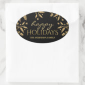 Happy Holidays Christmas Gold Holly Imitate Foil Ovaler Aufkleber (Tasche)