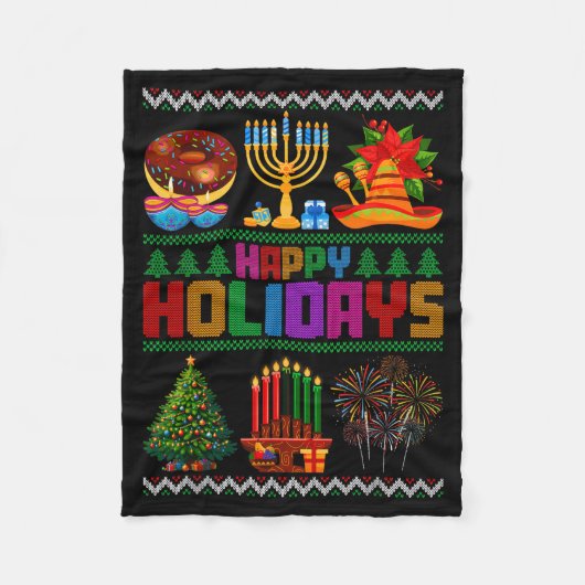 Happy Holidays Christmas Hanukkah Kwanzaa Happy Ne Fleecedecke (Vorderseite)