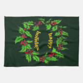 Happy Holidays Christmas Holly Wreath Geschirrtuch (Horizontal)