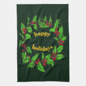 Happy Holidays Christmas Holly Wreath Geschirrtuch (Vertikal)
