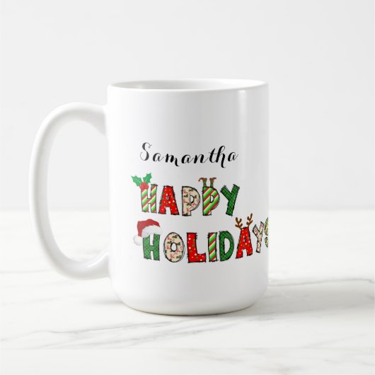 Happy Holidays Christmas Letters Tasse (Links)