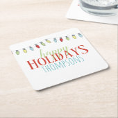 Happy Holidays Christmas Lights Personalisiert Rechteckiger Pappuntersetzer (angewinkelt)