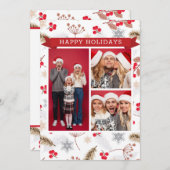 Happy Holidays Christmas Modern Fir Holly 3 Foto (Vorne/Hinten)