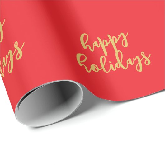 Happy Holidays Christmas New Year Season Red Gold Geschenkpapier (Rolleneckpunkt)