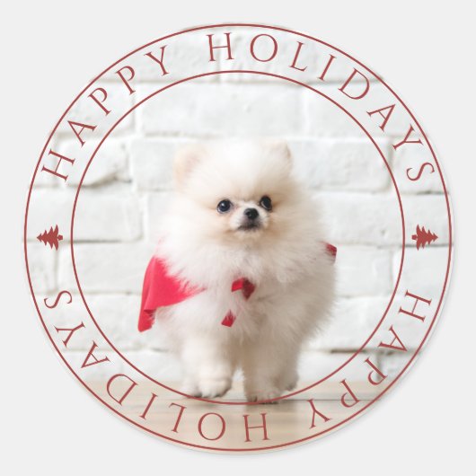 Happy Holidays Christmas Pine Tree Pet Foto Runder Aufkleber (Vorderseite)