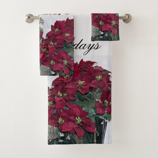 Happy Holidays & Christmas Poinsettia Pflanze Badhandtuch Set (Insitu)