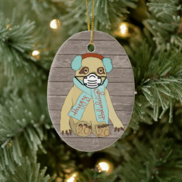 Happy Holidays Christmas Sloth in Mask 2020 Tree Keramik Ornament