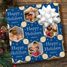 Happy Holidays Christmas Snowflake Foto Blau Geschenkpapier
