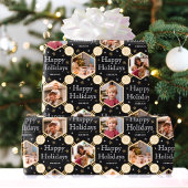 Happy Holidays Christmas Snowflake Photo Black Geschenkpapier