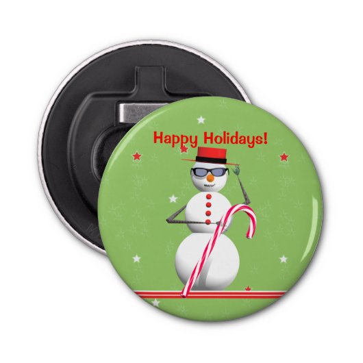 Happy Holidays Christmas Snowman Flaschenöffner (Vorderseite)