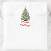 Happy Holidays, Christmas Tree mit Lichtern Runder Aufkleber (Tasche)