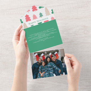 Happy Holidays Christmas Tree Pattern Card All In One Einladung