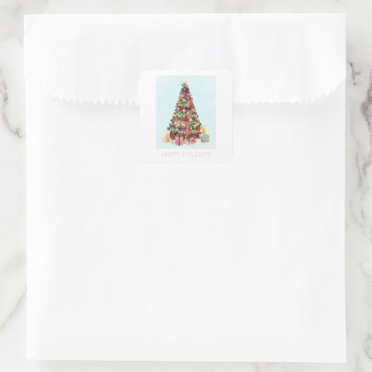 Happy Holidays. Christmas Tree Quadratischer Aufkleber (Tasche)