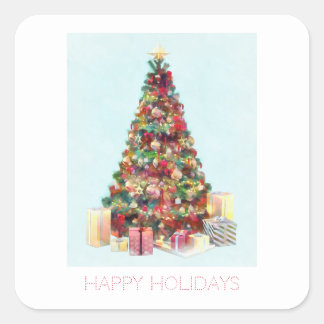 Happy Holidays. Christmas Tree Quadratischer Aufkleber
