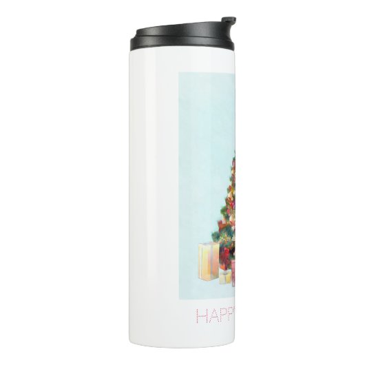 Happy Holidays. Christmas Tree Thermosbecher (Nach links gedreht)