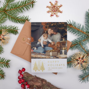 Happy Holidays Christmas Trees Einfaches Foto Folien Feiertagskarte