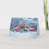 Happy Holidays Christmas with Cute Owl Family Hats Karte (Vorderseite)