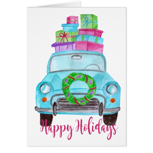 Happy Holidays Classic Car Watercolor (Vorne)