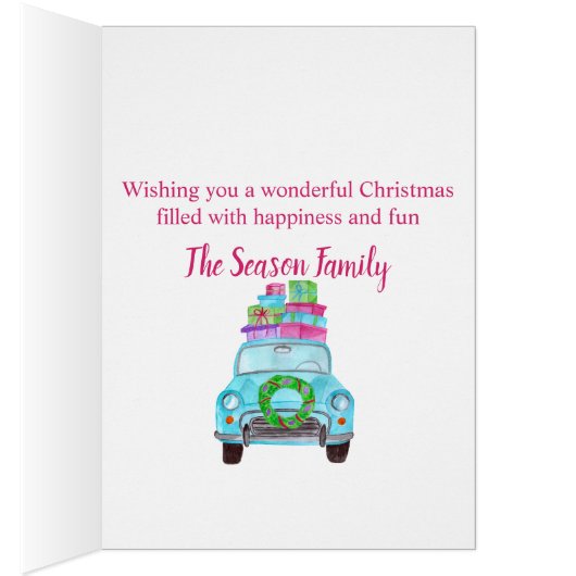 Happy Holidays Classic Car Watercolor (Innen (Rechts))