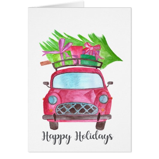 Happy Holidays Classic Car Watercolor (Vorne)