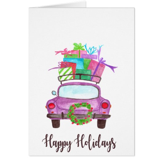 Happy Holidays Classic Car Watercolor (Vorne)