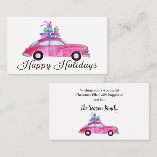 Happy Holidays Classic Car Watercolor Begleitkarte (Vorne/Hinten)
