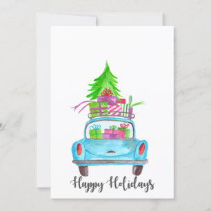 Happy Holidays Classic Car Watercolor Einladung