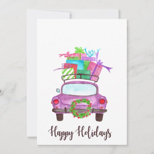 Happy Holidays Classic Car Watercolor Einladung (Vorderseite)
