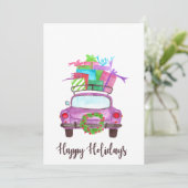 Happy Holidays Classic Car Watercolor Einladung (Stehend Vorderseite)