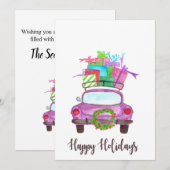 Happy Holidays Classic Car Watercolor Einladung (Vorne/Hinten)