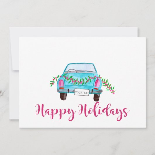 Happy Holidays Classic Car Watercolor Einladung (Vorderseite)