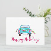 Happy Holidays Classic Car Watercolor Einladung (Stehend Vorderseite)
