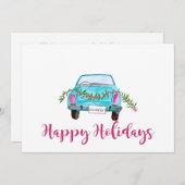 Happy Holidays Classic Car Watercolor Einladung (Vorne/Hinten)