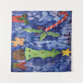 Happy Holidays Classic Christmas Icons Watercolor Wandteppich (Vorderseite (Horizontal))