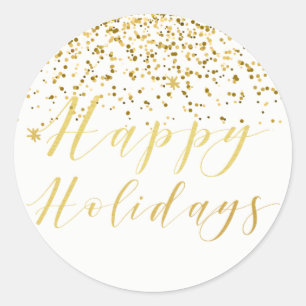 Happy Holidays Classic Typografy & Gold Glitzer Runder Aufkleber