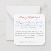 Happy Holidays Client Vielen Dank Coupon Code Mitteilungskarte (Rückseite)