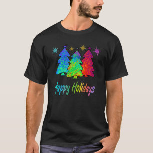 Happy Holidays Colorful Blue Green Red Christmas T T-Shirt