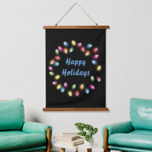 Happy Holidays Colorful & Festivals Weihnachten Li Wandteppich Mit Holzrahmen
