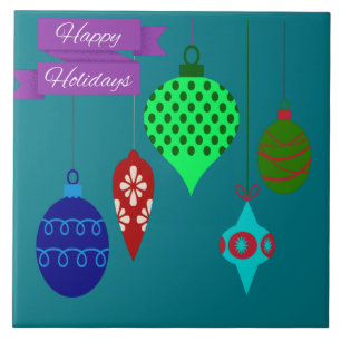 Happy Holidays Colorful Ornaments Serene Türkis Fliese