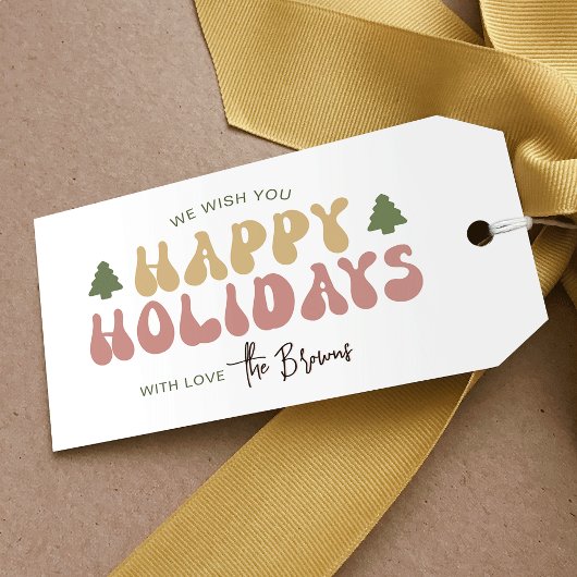 Happy Holidays Colorful Retro Nostalgie Weihnachte Geschenkanhänger