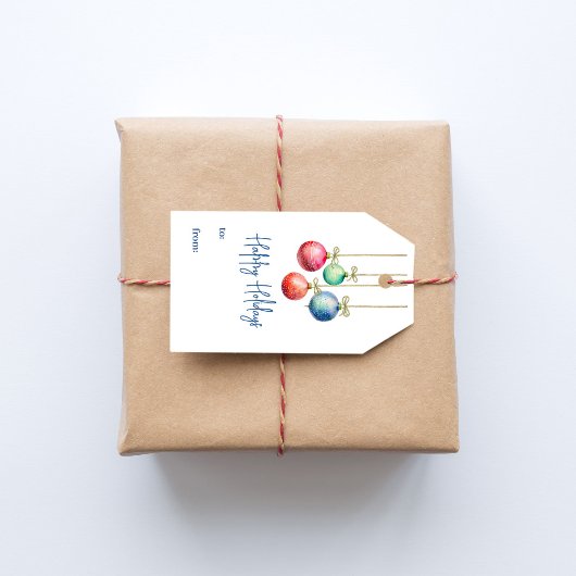 Happy Holidays Colorful Watercolor Ornaments Geschenkanhänger